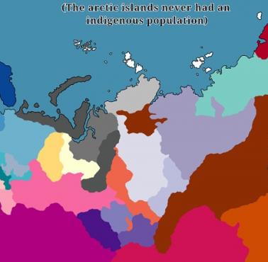 Językowa mapa Syberii przed ekspansją rosyjską, około 1500