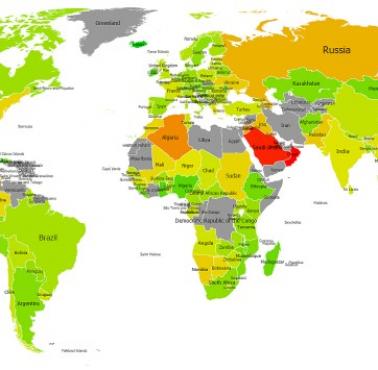Mapa wydatków wojskowych jako procent PKB według krajów, 2017