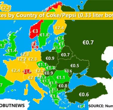 Ceny w Europie butelki 0,33 litrowej coli i pepsi