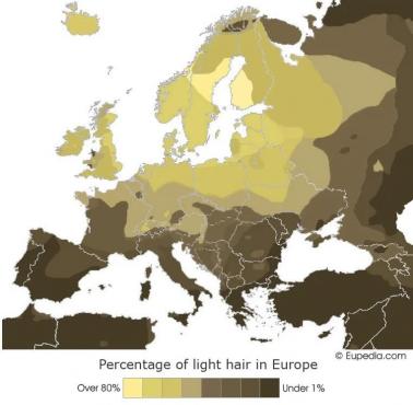 Odsetek jasnych włosów w Europie