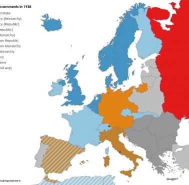 Rodzaje rządów w państwach europejskich w 1938 roku