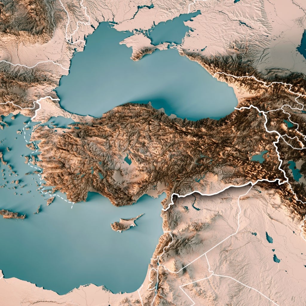 Reliefowa mapa Turcji i sąsiednich krajów