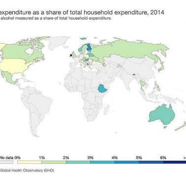 Środki wydawane na alkohol jako procent wydatków gospodarstwa domowego, 2014