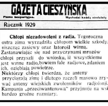 Gazeta Cieszyńska, chłopi przeciwko .... radiowym nadajnikom, 1929