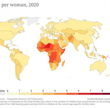 Wskaźnik płodności na kobietę, 2020