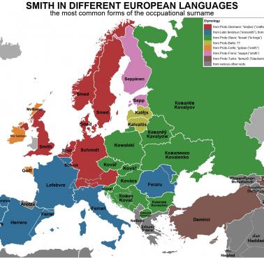 Słowo "Kowalski" (Smith) we wszystkich językach europejskich (wraz z etymologią)