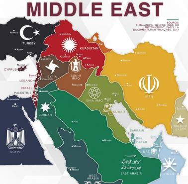 Bliski Wschód odwzorowany według kryteriów etnicznych i wyznaniowych na podstawie francuskich pomysłów
