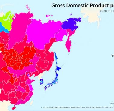 Produkt Krajowy Brutto (PKB) na mieszkańca z podziałem na regiony w Japonii, Chinach, Korei Pd, 2017