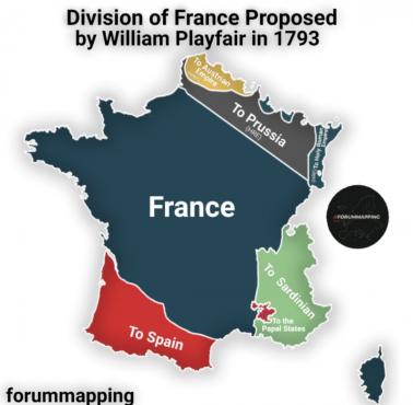 Propozycja podziału Francji zaproponowany przez Williama Playfaira w 1793 roku