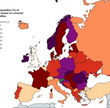 Odsetek ludności krajów europejskich mieszkających na obszarach wiejskich
