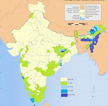 Odsetek chrześcijan w Indiach (z podziałem na dystrykty), 2011