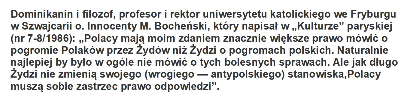 Bocheński o roli Żydów w holocauście Polaków ...