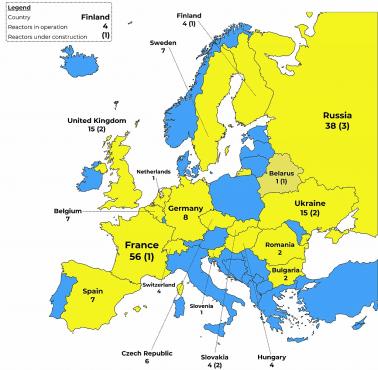 Liczba elektrowni jądrowych w poszczególnych państwach Europy, 2021
