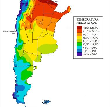 Średnia roczna temperatura w Argentynie, 2009