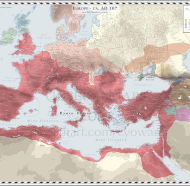 Mapa Europy (Morze Śródziemne) w 107 roku