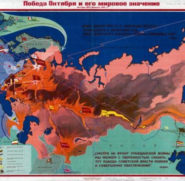 Geopolityczna mapa ZSRR z 1928 roku, kierunki ekspansji oraz podział stref wpływów. Autorstwa Aleksandra Nikołajewicza De-Lazari