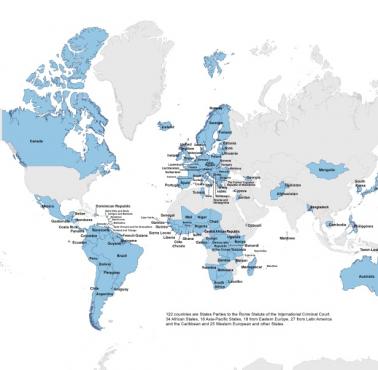 Obecne 123 państwa członkowskie Międzynarodowego Trybunału Karnego w Hadze