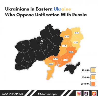 Odsetek Ukraińców, która sprzeciwia się zjednoczeniu z Rosją, dane z kwietnia 2014 r.