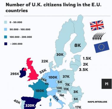 Liczba obywateli Wielkiej Brytanii mieszkających w innych europejskich krajach