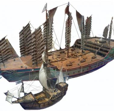 Chiński statek na tle statku Kolumba z XIV wieku