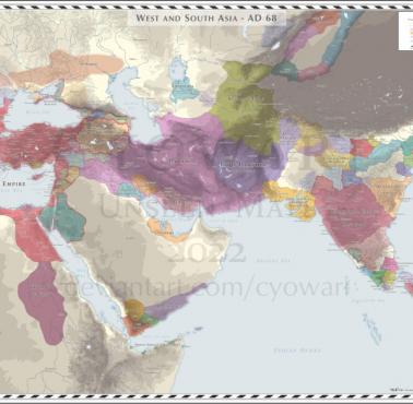 Mapa Azji Zachodniej i Południowej w 68 roku