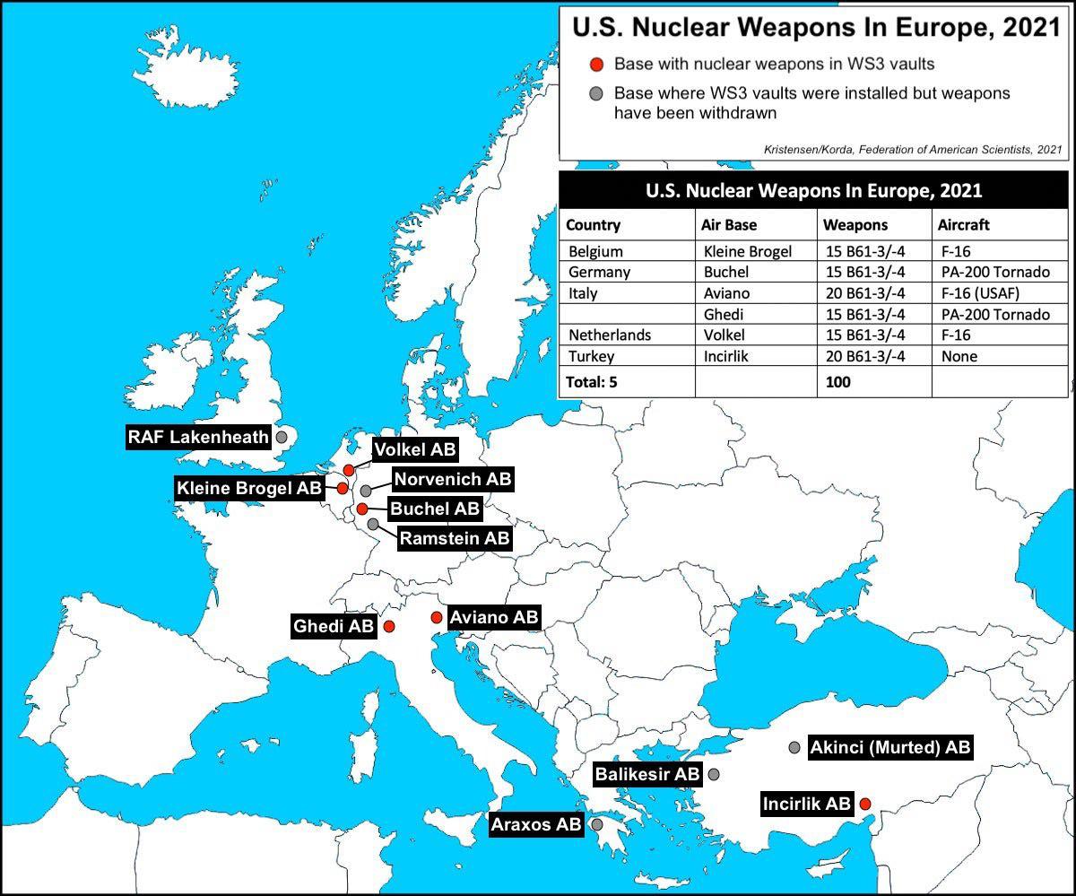 Gdzie w Europie przechowywane są amerykańskie bomby nuklearne (Nuclear sharing), 2021