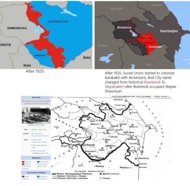 Mapa Azerbejdżanu przed atakiem ormiańskich bolszewików i bolszewika Stepana Shahumyana