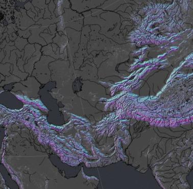 Góry i rzeki świata Euro-Azji, dane NASA