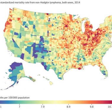 Mapa zdiagnozowanych (wykrytych) nowotworów w USA, 2014