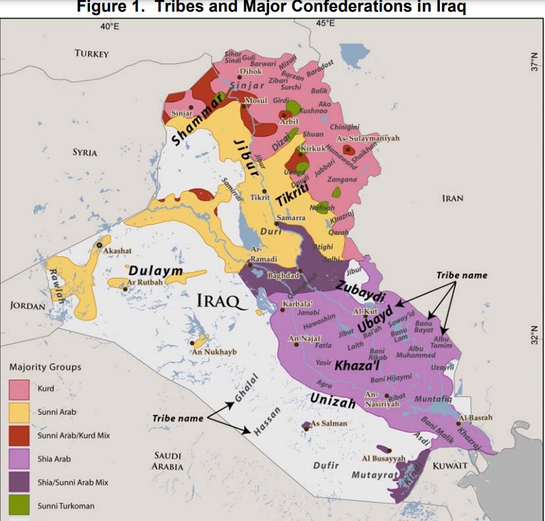 Mapa etnoreligijna Syrii i Iraku, na podstawie danych CIA