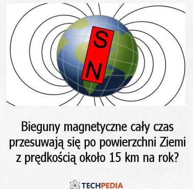 Bieguny magnetyczne cały czas przesuwają się po powierzchni Ziemi z prędkością około 15 km na rok?