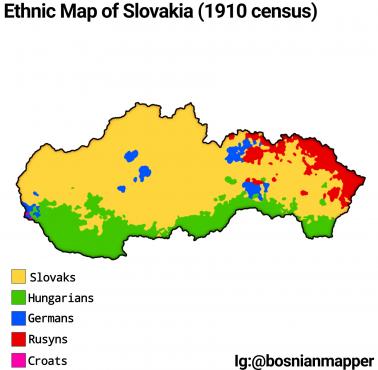 Mapa etniczna Słowacji według spisu ludności z 1910 roku