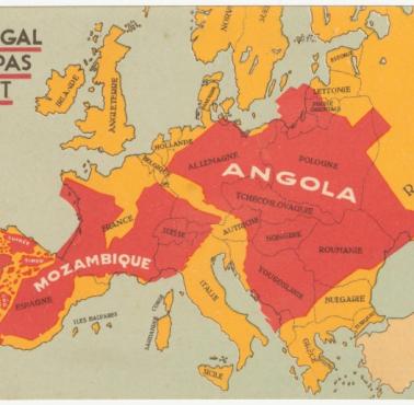 Portugalskie kolonie (Mozambik, Angola) na tle Europy